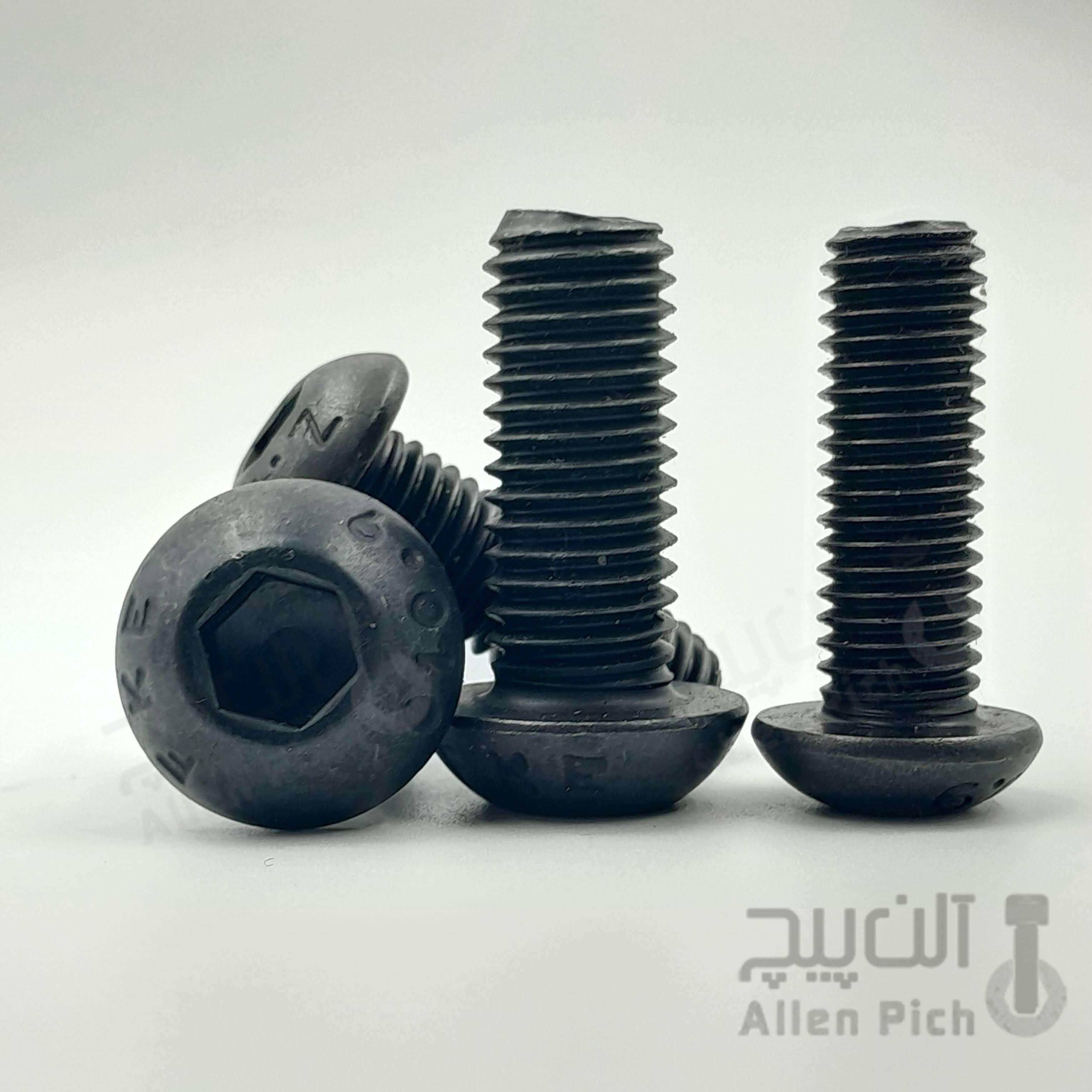 پیچ آلن چتری (کله قارچی) مشکی تمام دنده چینی|DIN 7380 | Chetri Allen screw 10.9 black with full Chinese gear